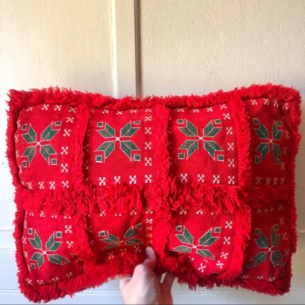 Vintage Moroccan Berber Wool Kilim Red Green Christmas Pillow Cover Sham